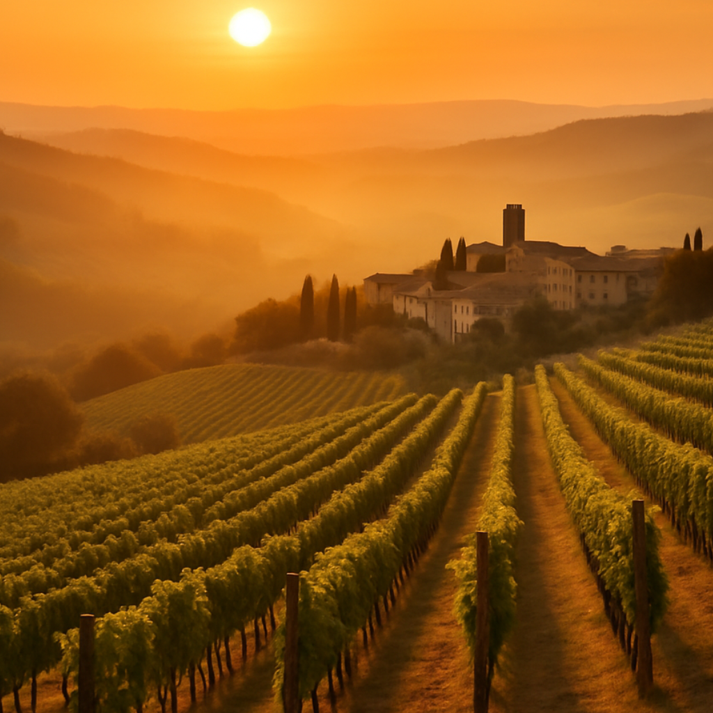 Chianti vineyard at sunset