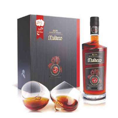 Malteco Rom 20 års Reserva del Fundador i Gaveæske med 2 glas